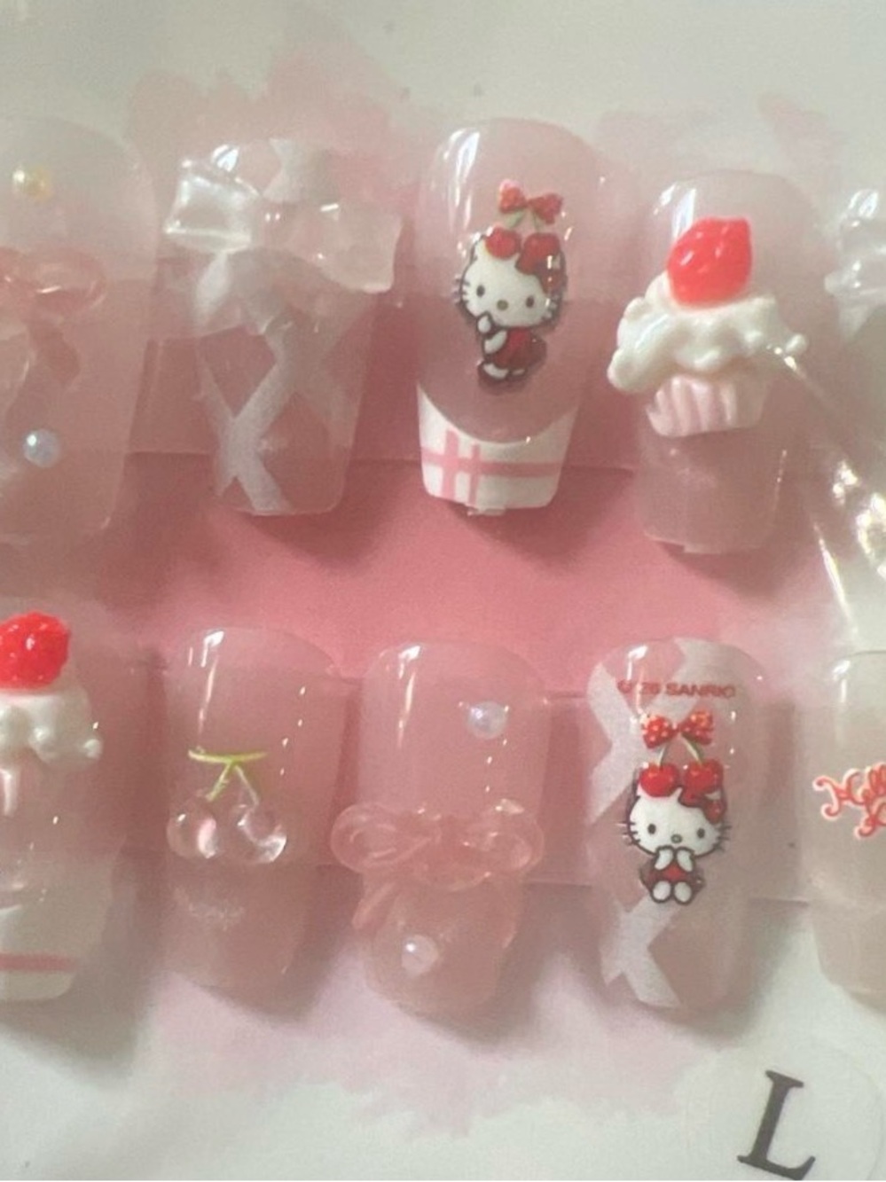 Sanrio Hello Kitty Pink 3D Nail Set with Bows & Cupcakes